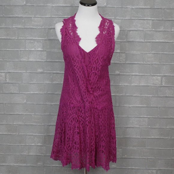 Free People Heart in Two Lace Layered Cami Mini Dress XS Magenta - Picture 3 of 14